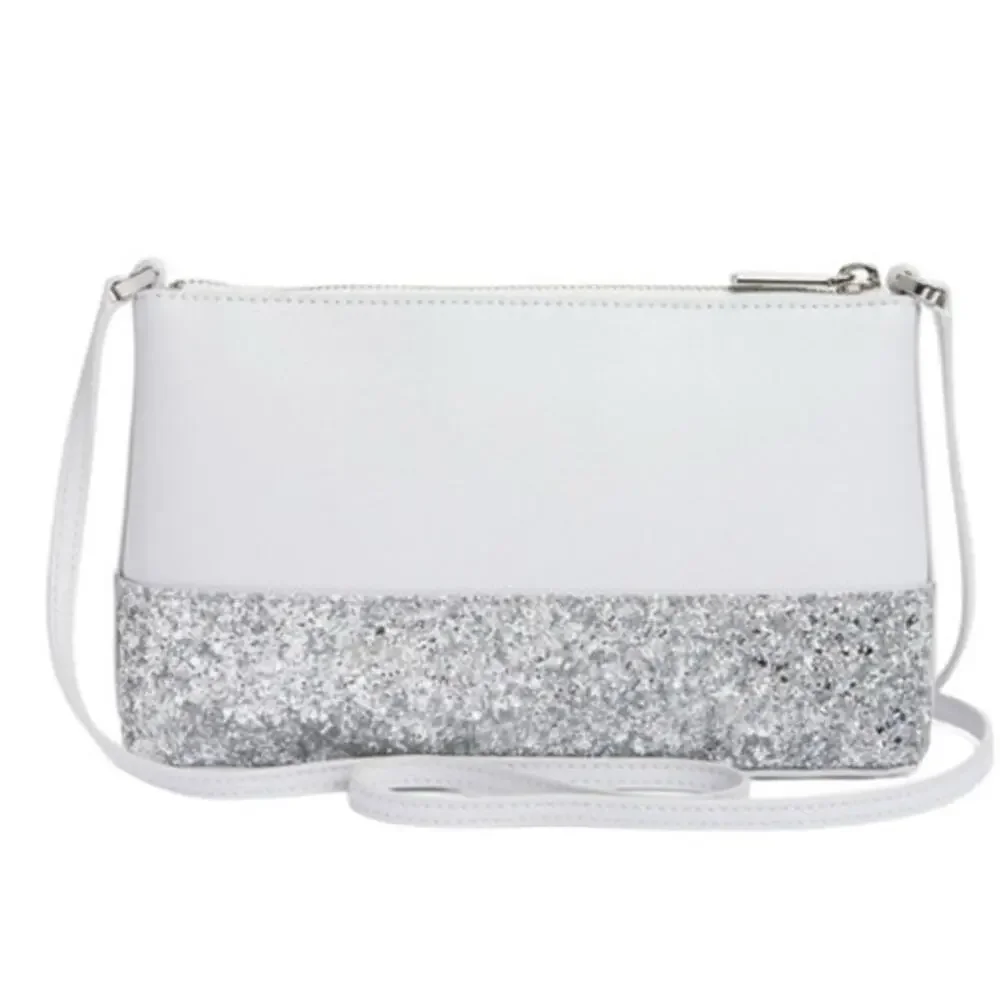 Kate Spade New York Flash Silver Crossbody Sparkled Glitter Leather Bag Chic NWT